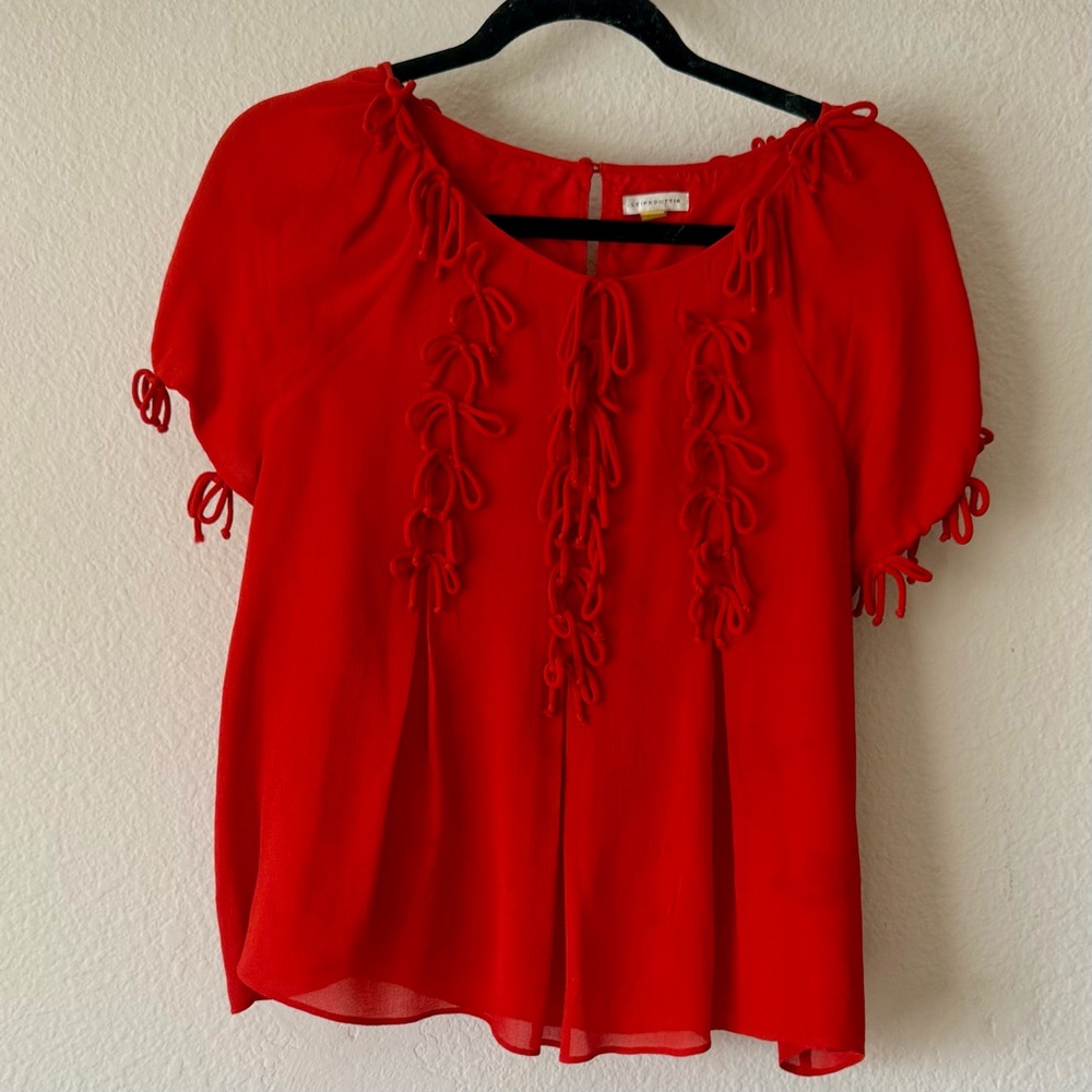 Anthropologie Leifsdottir Bow Bounty Red Silk Blouse